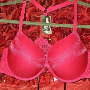 Scandale Paris NWT Red Lace Sheen Push Up Bra Size 38C